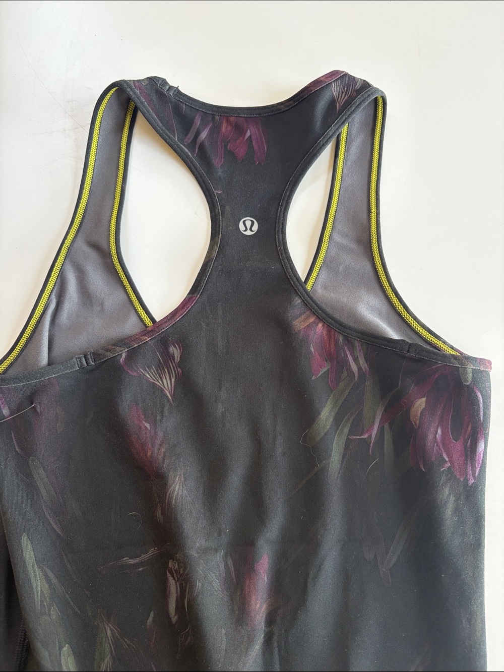 Lululemon Floral Black Racerback Active Tank with Purple Accents - Picture 3 of 12
